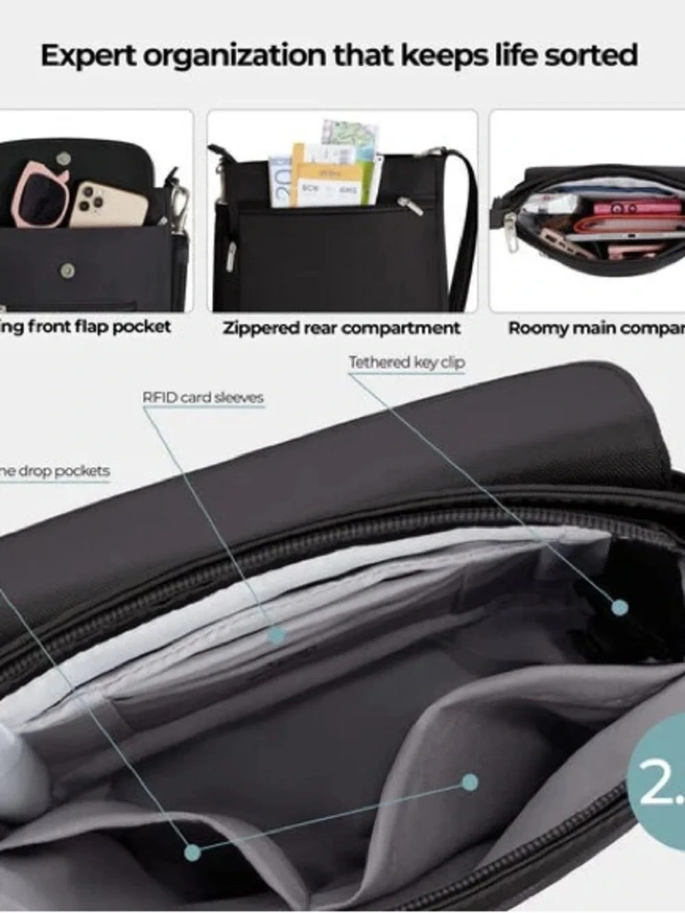 Travelon RFID Anti-Theft Classic Mini Shoulder Black Crossbody Bag
